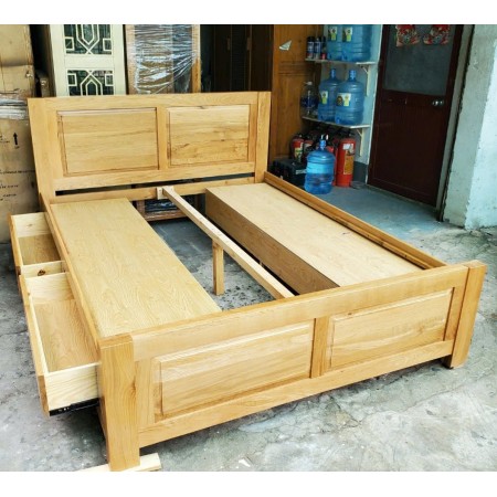 Pano 1m8 - 4HK : Giường Ngủ Gỗ Sồi + 4 Ngăn Kéo